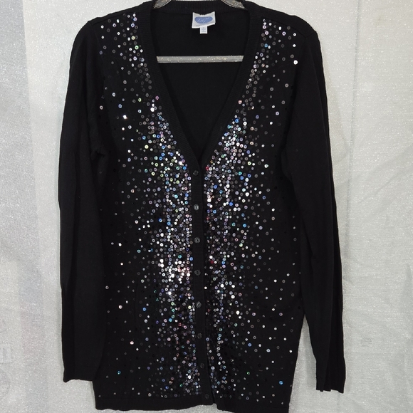 DG2 by Diane Gilman Black Sequin Cardigan Sweater - Picture 1 of 8